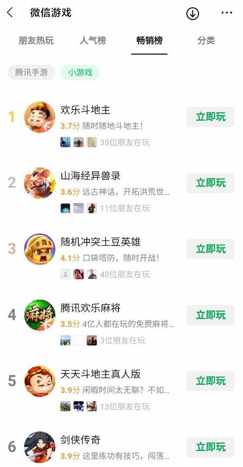微信畅销手游怎么排名